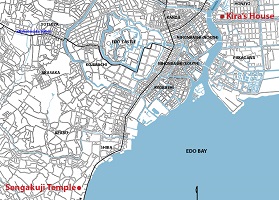 The locations of Kira’s house and Sengakuji Temple
