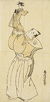 Puppet player holding a puppet dressed as a courtesan, by Kiyonaga, c.1775
