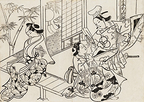 Narihira:  The Mirror Scene, by Masanobu, c.1705-06