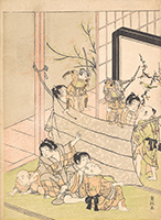 Boys Performing a Puppet Show, by Shigemasa, c.1770