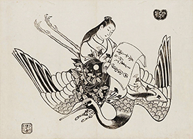 Courtesan as Taoist sage Fei Zhangfang, by Masanobu, c.1707