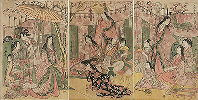 Hideyoshi and his Five Wives on a Cherry-Blossom Viewing Excursion, by Utamaro, c.1803-04