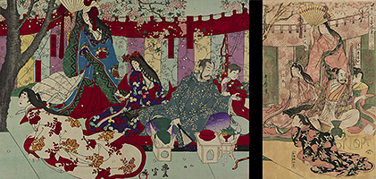 Comparison of Center Toyonobu Diptych and Utamaro Center Panel