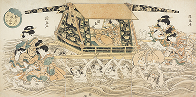 Spring crossing of the Oi River, by Kuninao, c.1812