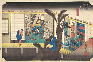 Akasaka: Scene at an Inn (station 37), by Hiroshige, c.1833