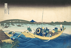 Viewing the Sunset over Ryogoku Bridge from the Onmaya Embankment, by Hokusai, c.1830-32