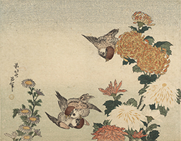 Sparrows and Chrysanthemums, by Hokusai, 1825