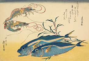 Horse Mackerel, Prawns and Seaweed, by Hokusai, c.1832-33