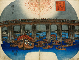 Floating Fireworks at Ryogoku, by Hiroshige, c. 1829