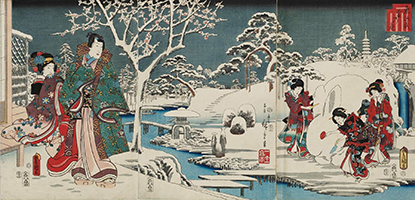 Eastern Genji: The Garden in Snow, by Hiroshige and Kunisada, 1854